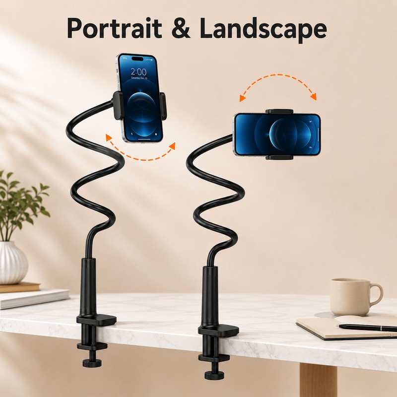 Flexible Gooseneck Phone Holder, 360° Adjustable Bed & Desk Clamp