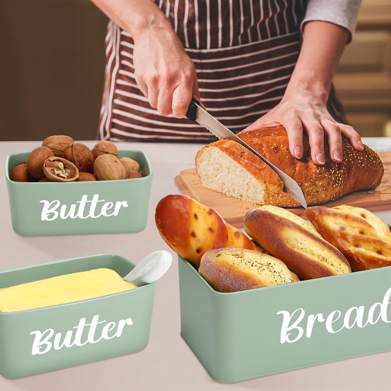 Hushee 2 Pcs Metal Bread Box and Butter Dish with