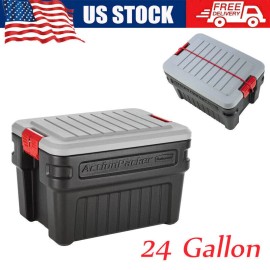 Unbranded 24 Gallon ActionPacker Storage Bin Heavy Duty Lockable Black W/ Lid Stackable US