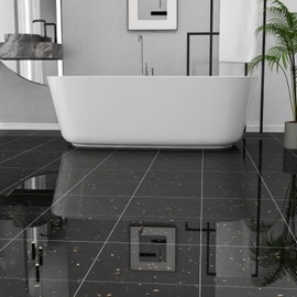 30-Pack 30 Sq.Ft Peel and Stick Floor Tiles Vinyl Glossy Pattern Flooring, 12” x 12” Self Adhesive Vinyl Flooring DIY for Kitchen, Bathroom, Laundry, Polish Black Galaxy Marble