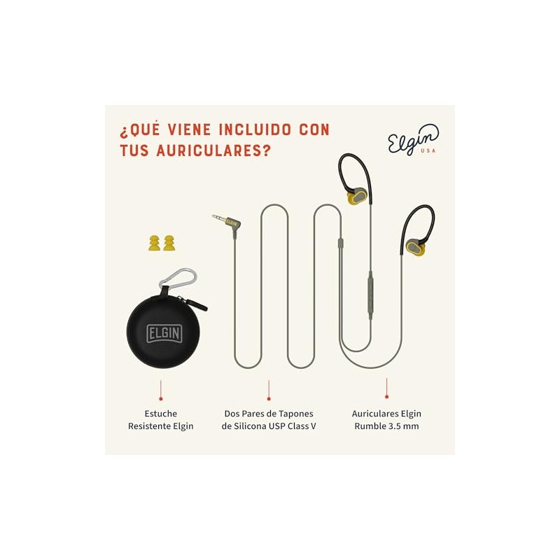 Elgin Rumble auriculares con cable para protección auditiva con micrófono,