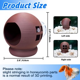 Betta Hammock & Floating Log - Natural 3D Printed Cozy Hideout with Suction Cup, Lightweight PLA Aquarium Decor for Small Tanks,2.6" W x 2.9" H (Brown)