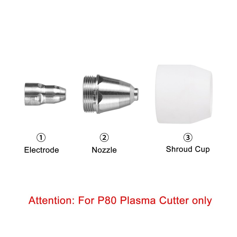 sourcing map 9pcs P80 Plasma Cutter Nozzle Electrodes and Shroud