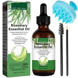Rosemary Oil for Hair Growth - 100% Pure Natural Organic Rosemary Essential Oil for Eyebrow Eyelash, Nourishes The Scalp, Stimulates Hair Growth for All Hair Types 60ML（with Scalp Massager）