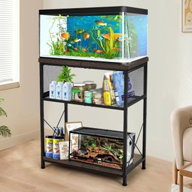LALA IKAI Fish Tank Stand for 10-20 Gallon Aquariums Heavy Duty Adjustable Height Double Tier Steel Structure Sturdy Design Reptile Cage or Tank Storage Cabinet, Black
