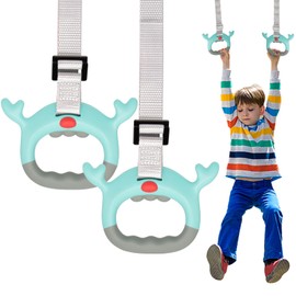 HEFLYCCTV Gymnastics Rings, Professional Children Trapeze Bar Pull Up Rings, Kids Playground Home Exercise Gym Equipment, Children's Adjustable Strap Strength Training Rings(Blue)