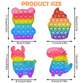 4Pcs Pop It, Rainbow Push Fun Pop It Fidget Toys, Sensory Pop Up Poppet Fidget Toy, Dinosaur, Bear, Alpaca, Ice Cream Fidget Popper for Autism & Special Needs Stress Reliever