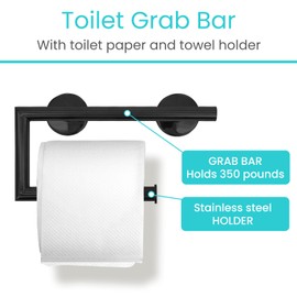 Vive Grab Bar with Toilet Paper Holder (350lbs) - Handrail Bar Combo for Bathroom Wall - Safety Support for Elderly, Seniors & Disabled - Handicap Assist for Restroom Walls & Getting up from Toilets