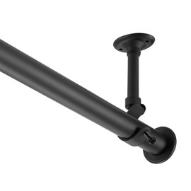 YunNephele Ceiling Curtain Rod 56-108 inch Matte Black,Adjustable Metal Single Window Curtain Rods Set,1 inch diameter Hanging /Wall Mount Drapery Rod