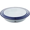 3 Piece Set - Round White Enamel Blue Rim Pie