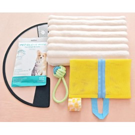 Dog & Cat Recovery Care Kit–Support Faster Healing & Reduce Stress with Soothing E-Collar, Thermal Recovery Blanket & Hygienic Gloves, for Post-Surgery, Outdoor Protection & Pet Emergencies(yellow-S)