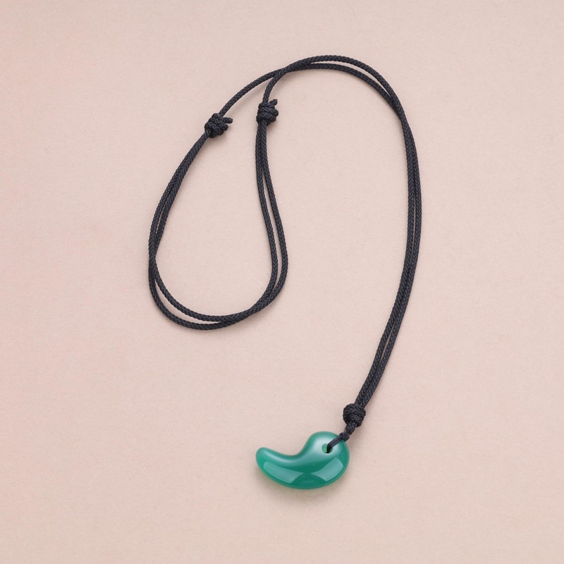 COAI Natural Stone, Carved, Obsidian Amulet, Pendant, Necklace, Length Adjustable,