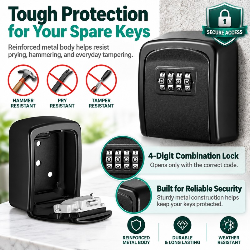 4-Digit Combination Key Lock Box for Outdoor Key Storage –