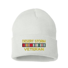 ALLNTRENDS Beanie Hat Desert Storm Veteran Embroidered Warm Military Winter Hat (White)