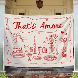 FYSUIMU That's Amore Backdrop Italian Wedding Engagement Party Decoration Photography Background Banner Red Hand Drawn Photo Prop for Bachelorette Bridal Shower, 7 x 5 Ft