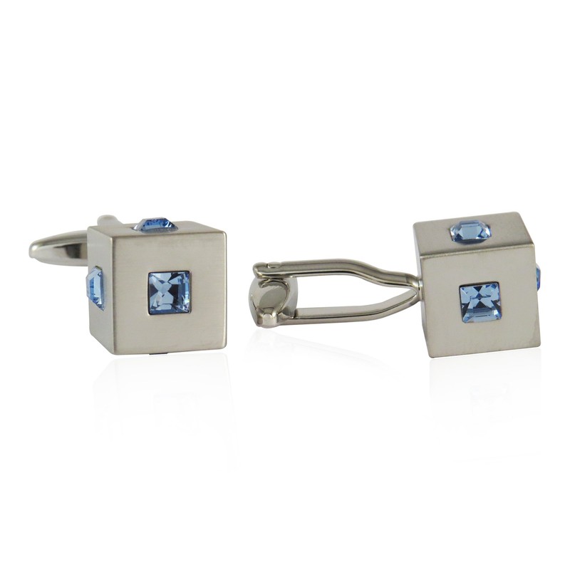 Blue Crystal Cufflinks with Presentation Gift Box 3d Cuff Links