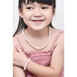 Halukakah Pearl Necklace Bracelet Kid Girl's 6/8/10 mm Size Mix Width Genuine Freshwater Shell Pearls with Gift Box Gift for Girls, Pearl, Pearl