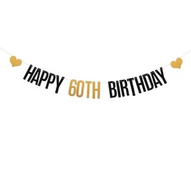 Cortelle DONGLYJL Black and Gold Glitter Happy 60th Birthday Banner for 60 Years Old 60th Birthday Party Decorations Supplies Pre-Strung HAPPY 60TH BIRTHDAY