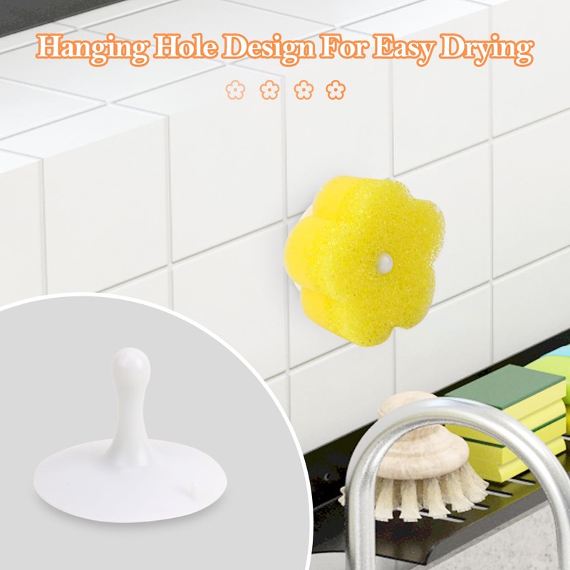 Scrub Sponge, 3-Piece Pack of Floral Shaped Dual Texture, Non-Scratch