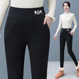 Women's Fleece-Lined High-Waist Plus Size Yoga Leggings Spandex Skinny Pants for Warmth Women's L [Recommended 50.00 Kg-57.50 Kg]/High-Waist Grey Fleece-Lined 5ea