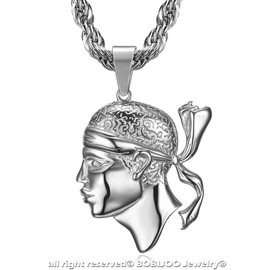 BOBIJOO JEWELRY - Grand Pendentif Corse Tête de Maure Corsica Drapeau Acier Stainless Steel 316L Necklace Chaîne, Stainless Steel, Corsica