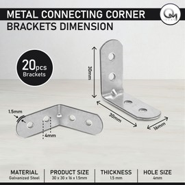 OMIDEAS 20 x Angle Bracket (30 x 30 x 16) 90 Degree L Shape Corner Brace Plate Wood Metal Connecting Fixing Joining Repair Support Galvanised Connector