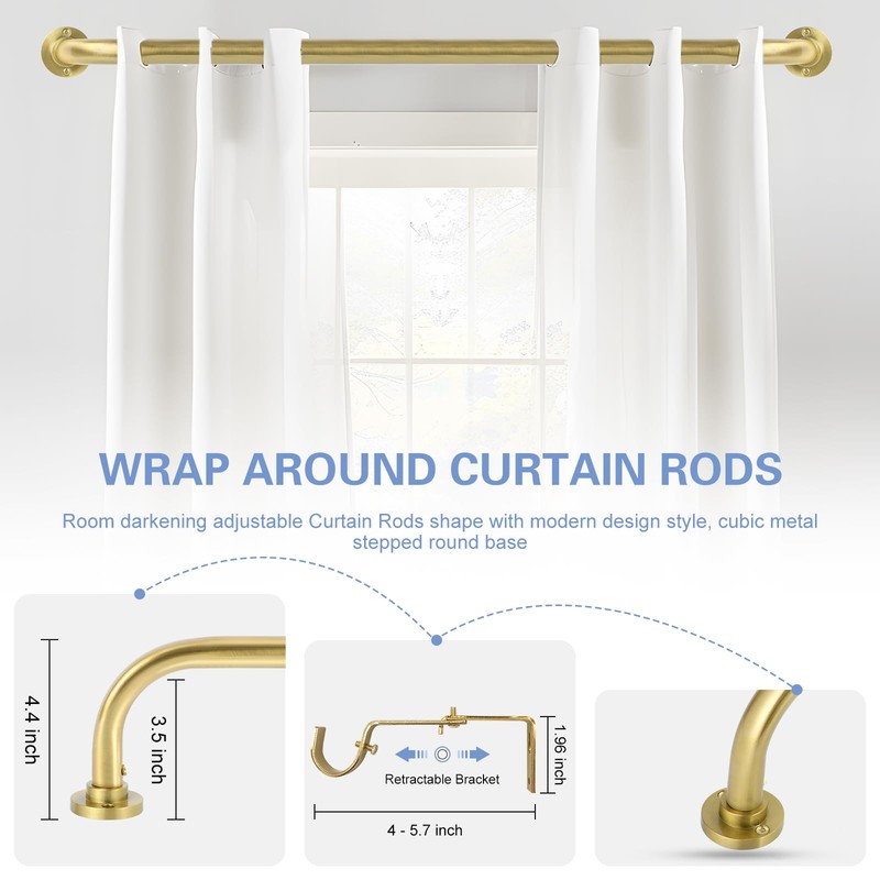 2 Pack Gold Wrap Around Curtain Rods,Gold Curtain Rods for