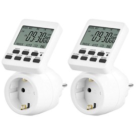 revolt Timer Switches: Set of 2 Digital Timer Switches with 180° Rotating LCD Display (Programmable Timer, Timer, Minute-Accurate, Sockets)