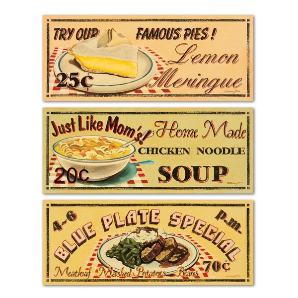 Gango Home Décor 50's Style Diner Signs; Blue Plate Special, Just Like Mom, Famous Pies; Three 20x8 Posters