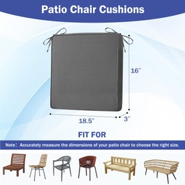 IASEAHK Outdoor Chair Cushions Set of 4, Waterproof Patio Chair Cushions, 18.5"x 16"x 3" Patio Cushion for Outdoor Furniture, Outdoors Seat Cushion for Patios Furniture with Handle and Ties, Dark Grey