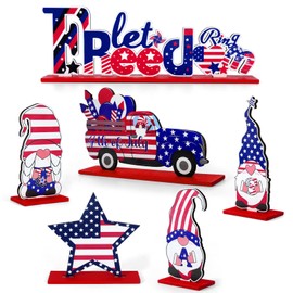 APUDWN 6 PCS Memorial Day Patriotic Table Decor Wooden USA Gnome Freedom Truck Star 4th of July Table Sign Classical Patriotic Decoration for Independence Day Veterans Day Home Kitchen Office Desk
