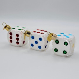 Bunco Dice Ornaments Set of 3 Two Inch Casino Dice Ornaments - Glass Dice Ornament for Bunco Parties