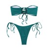 ZAFUL Women's Bandeau Bikini Shiny Metal Ring Decor Lace Up