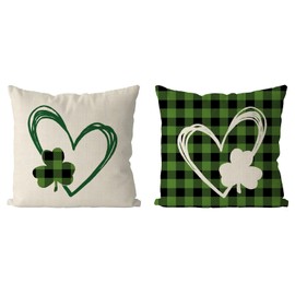 GAGEC St Patricks Day Pillow Covers 18x18 Inch Set of 2 Love Hearts Throw Pillowcase Green Buffalo Plaid Home Sofa Pillowcase Happy St. Patrick's Day Farmhouse Decoration Cushion Cases