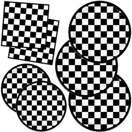 60 PCS Race Car Birthday Party Decorations, Checkered Flag Plates and Napkins for Cars Birthday Decorations, Serves 20