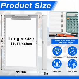 Chivertion 1 Pcs Aluminum 11'' x 17'' Clipboard with Storage Heavy Duty Metal Lightweight Form Holder with Capacity Clip 1 Compartment Clipboard for Student Teacher