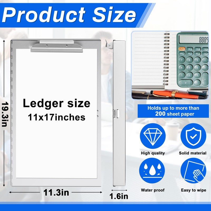Chivertion 1 Pcs Aluminum 11'' x 17'' Clipboard with Storage