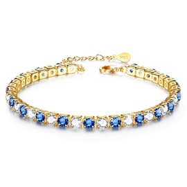 JDGEMSTONE Ankle Bracelets for Women,Sterling Silver Ankle Bracelets, Blue CZ Gold Anklets for Women,Bling Women's Anklets,Gift for Birthday,Anniversary,Summer Tennis Ankle Bracelet for Women 7.2+2in
