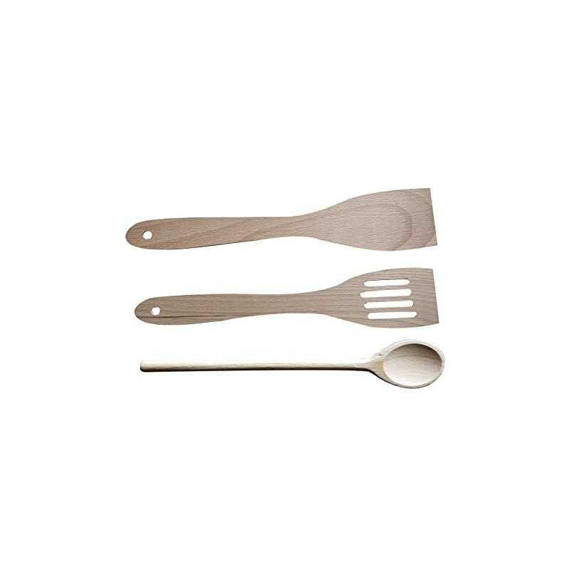 Fackelmann Spatula with 1 September 2 Wooden Spoons, Brown