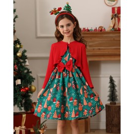 Rosibel Toddler Girl Dress and Cotton Cardigan Flora Patterned Sleeveless Dresses and Shrugs Sets Red 4Y