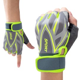 YEHIEL Gym Gloves Cycling Sports Workout Gloves for Women, Fingerless Weight Lifting Gloves Super Lightweight for Mens and Women (Green, Large)