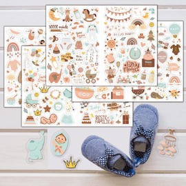 Pack of 215 Baby Album Stickers, Baby Stickers Photo Album Stickers DIY Photo Album Sticker Guest Book Baby Shower Girl Boy Brown Sticker Baby Scrapbook Sticker Photo Albums Bullet Journal Sticker