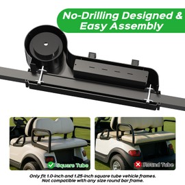 Golf Cart Armrest with Cup Holder - Universal Fit for EZGO/Club Car/Yamaha Rear Seat, Fits 1”/1.25” Square Tube Frames, Durable ABS Construction, Phone Holder, No Drilling