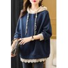 NEKORA Women's Hoodie, Pullover, Hooded, Lace, Top, Faux Pearl, navy