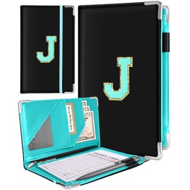 Slohif Server Book for Waitress Alphabet Serving Books with Zipper Pocket Accessories Leather Server Check Book Restaurant Waiter Wallet Server Booklet Ticket Book Holder Blue J