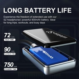 S2 Neckband Bluetooth Headphones, 90H Playtime, Bluetooth 5.3 Earphones with 10mm Drivers, Low Latency Game Mode, TF Card Support, 7 EQ Mode, Type-C Fast Charging, Sweatproof Sport Earbuds