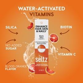 Seltz® Enhance Hair, Skin & Nails – Effervescent Vitamins with Biotin, Silica & Vitamin C for Beauty & Immune Support – Blood Orange Flavor, No Sugar Added, 20 Tablets (Pack 1)
