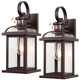 Roravilila Motion Sensor Outdoor Lights Dusk to Dawn Bronze 2-Pack, 16 Inch Aluminum Anti-Rust Exterior Light Fixtures Large Front Door Porch Lights Brown Outdoor Sconces Wall Mounted House Lights