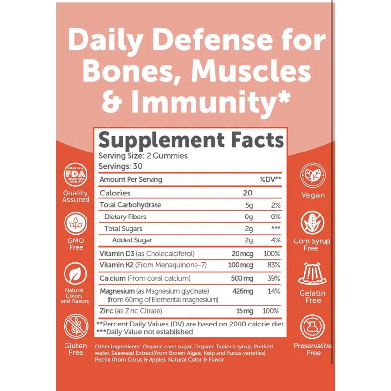 Lunakai USA Made Calcium Gummies with Magnesium, Zinc, Vitamin D3