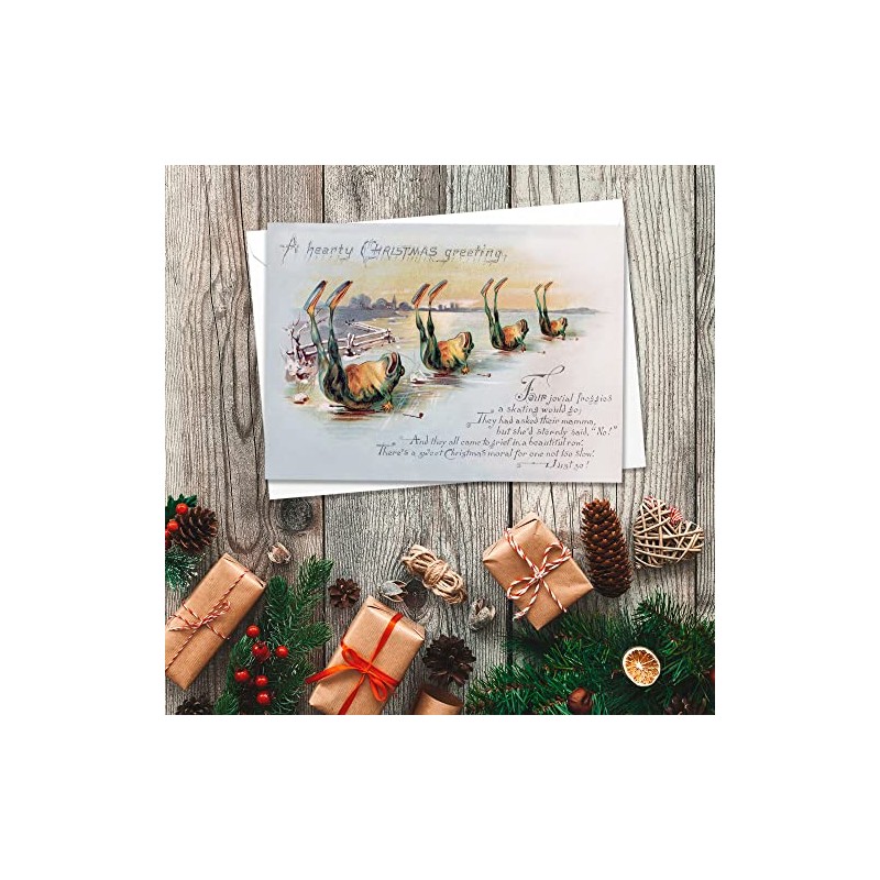 Funny Weird Victorian Christmas Greeting Card with Envelopes - Skating